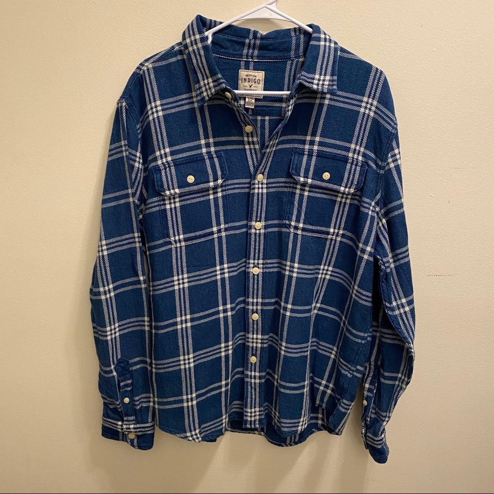 AE American Eagle Blue Plaid Shirt XL NWT New